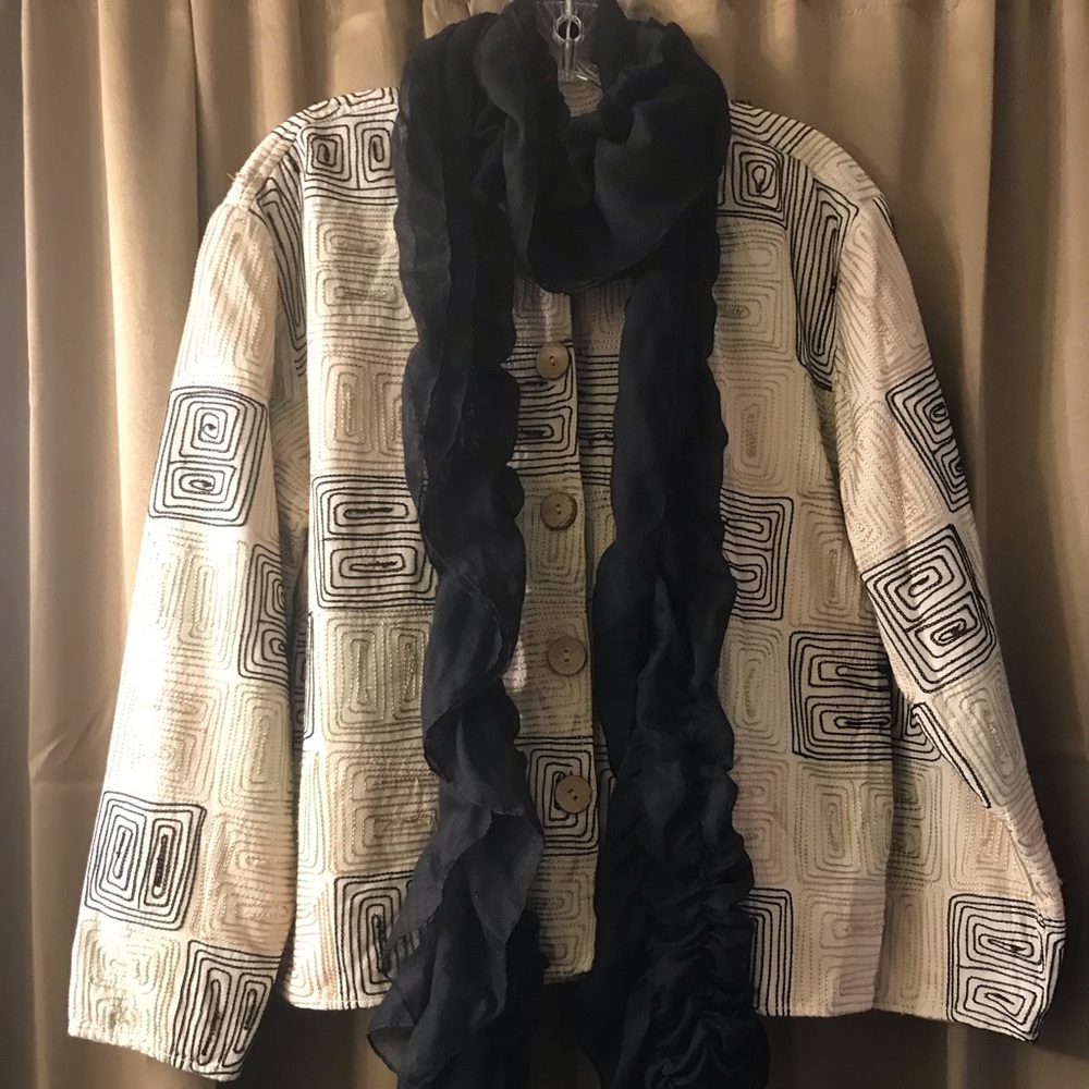 Women’s long sleeve jacket, blazer with geometric shapes